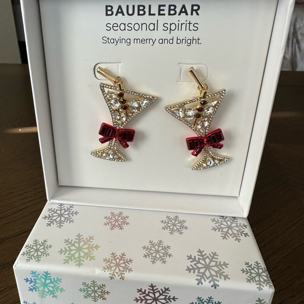 BaubleBar Crystal Martini Earrings with Red Bows